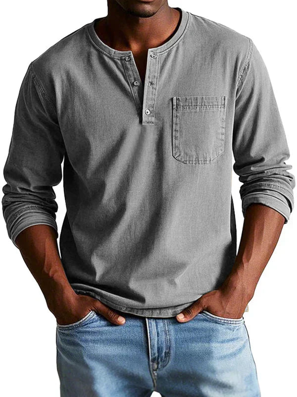 Långärmad henley-t-shirt för män