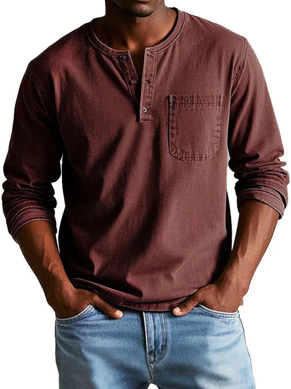 Långärmad henley-t-shirt för män