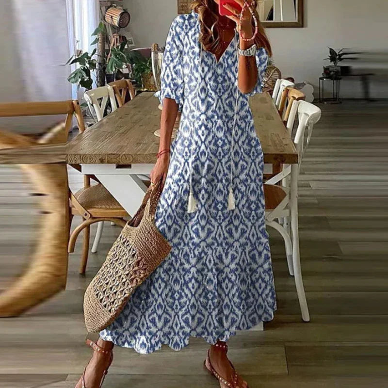 Maxi boho sommarklänning med mönster för dam