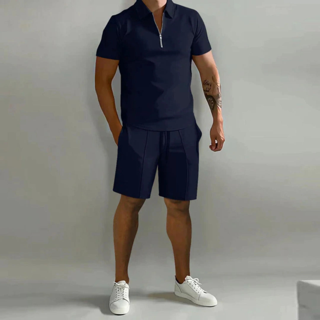 Herr sommarset pikétröja och shorts