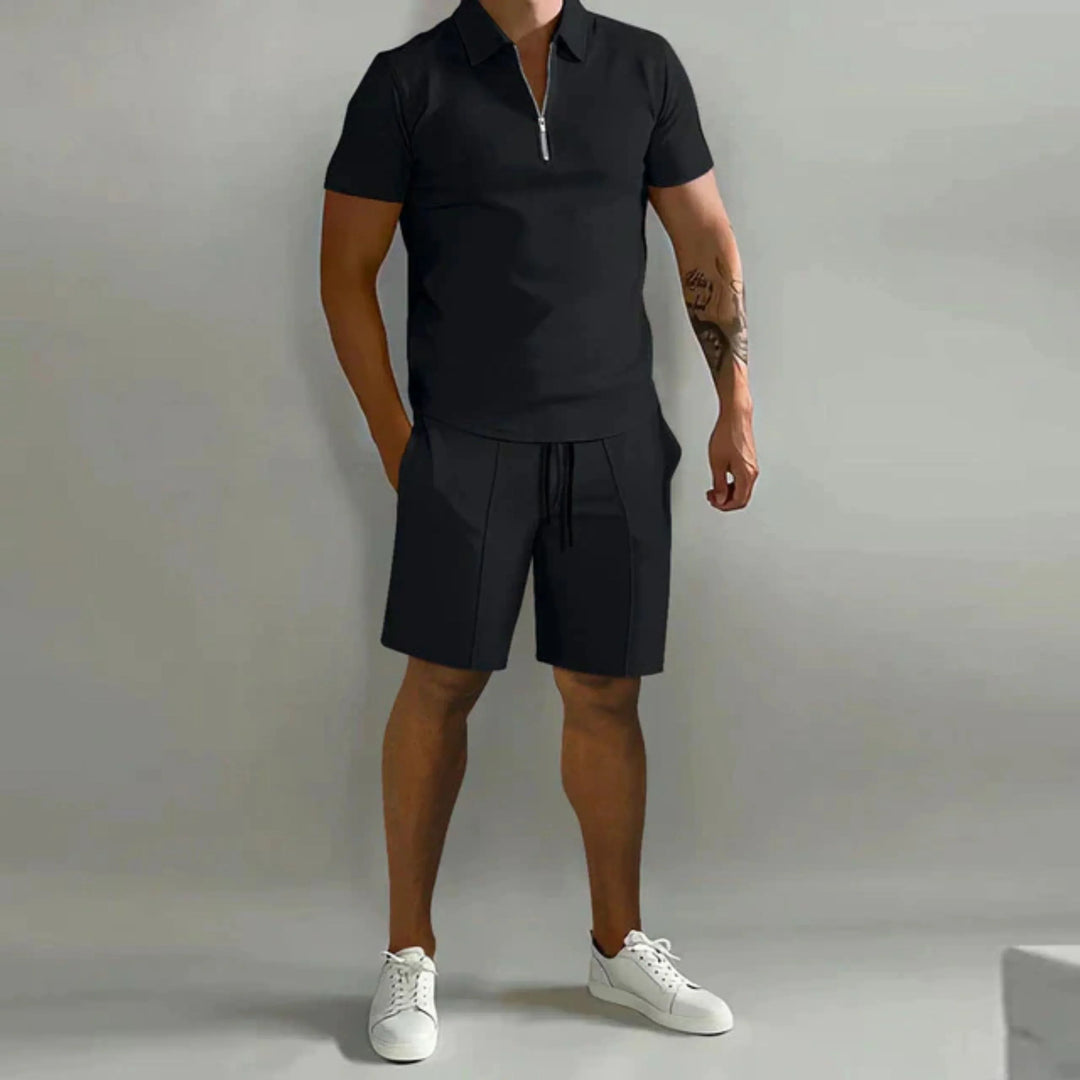 Herr sommarset pikétröja och shorts