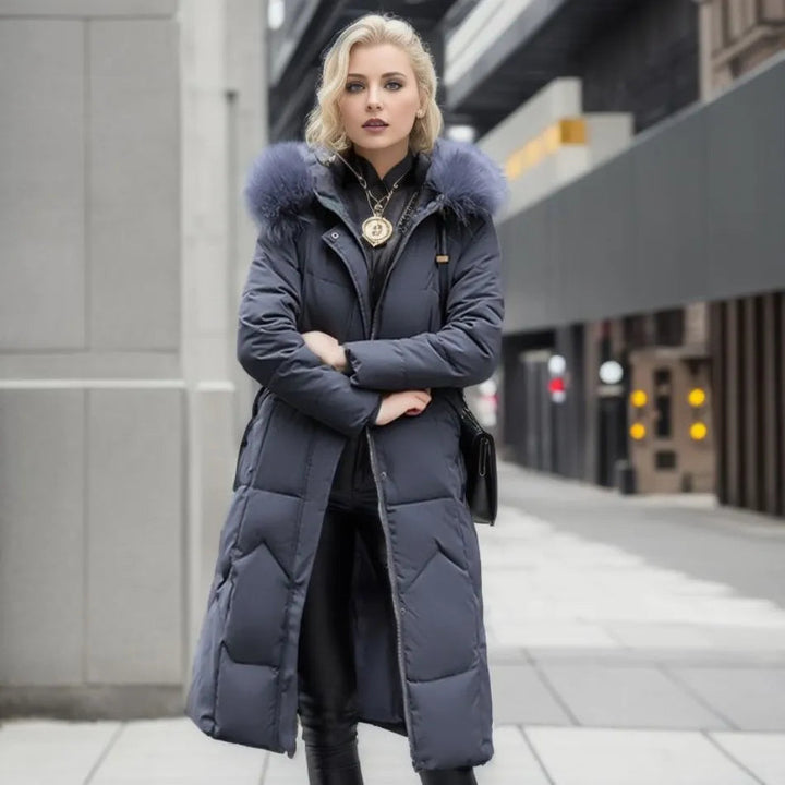 Lovisa | Vinterkappa Dam lång quiltad med krage