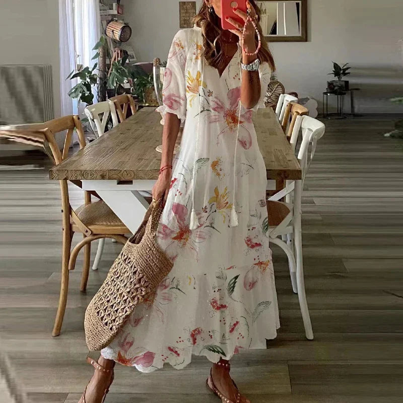 Maxi boho sommarklänning med mönster för dam