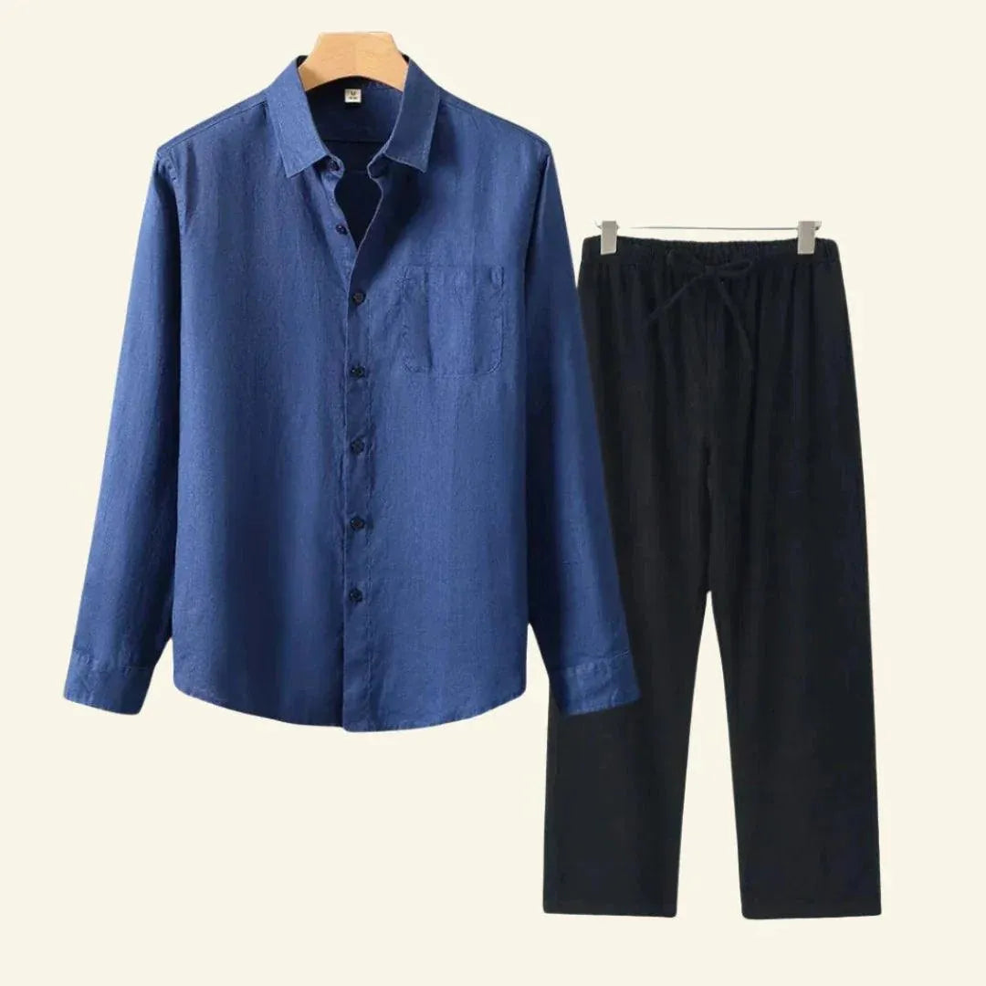 Herr linne set skjorta byxor casual helårs