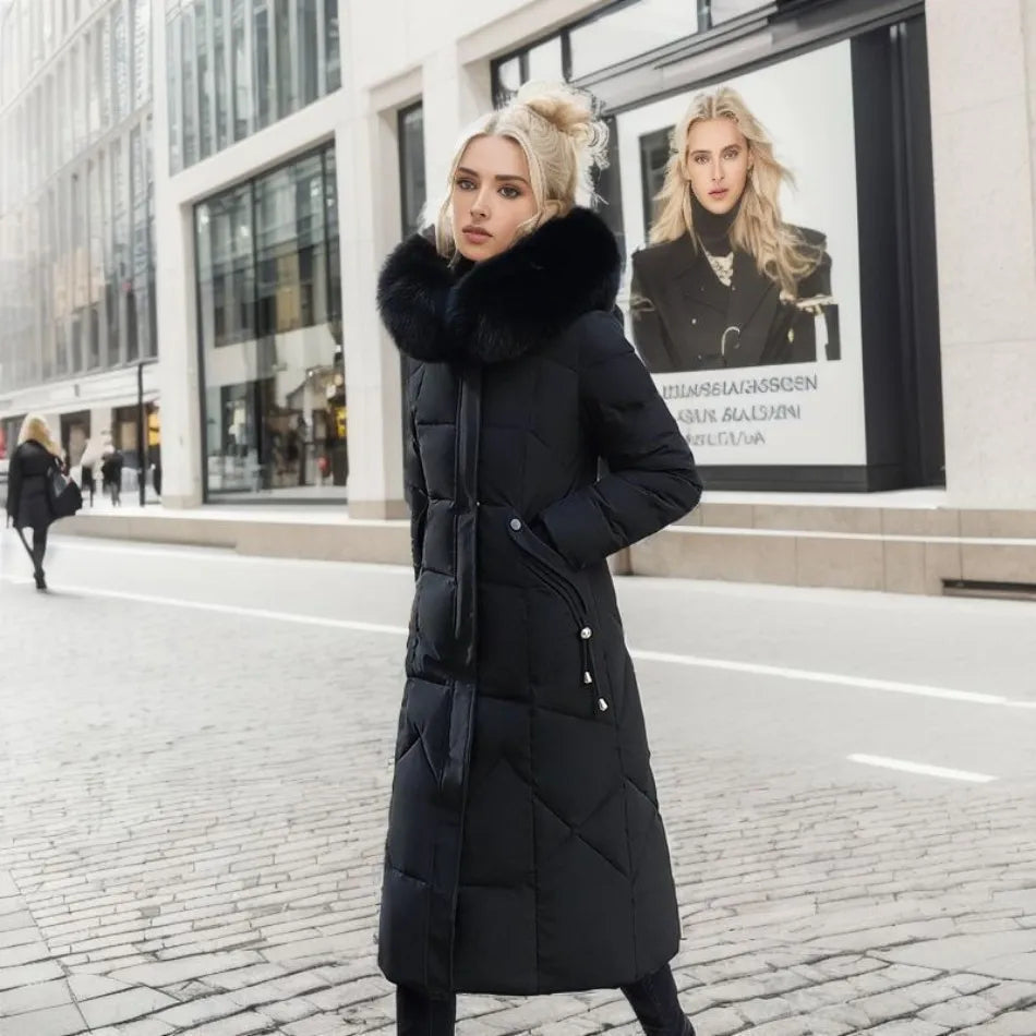 Lovisa | Vinterkappa Dam lång quiltad med krage