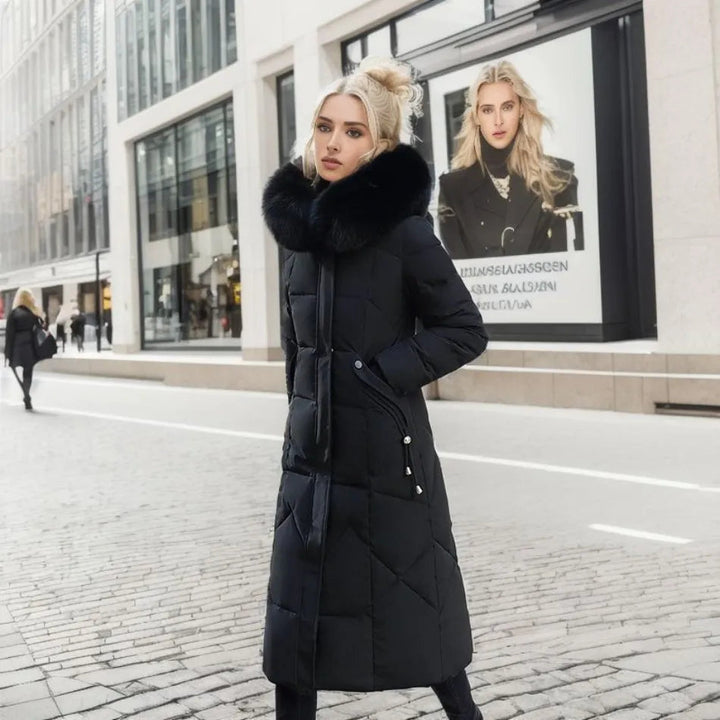 Lovisa | Vinterkappa Dam lång quiltad med krage