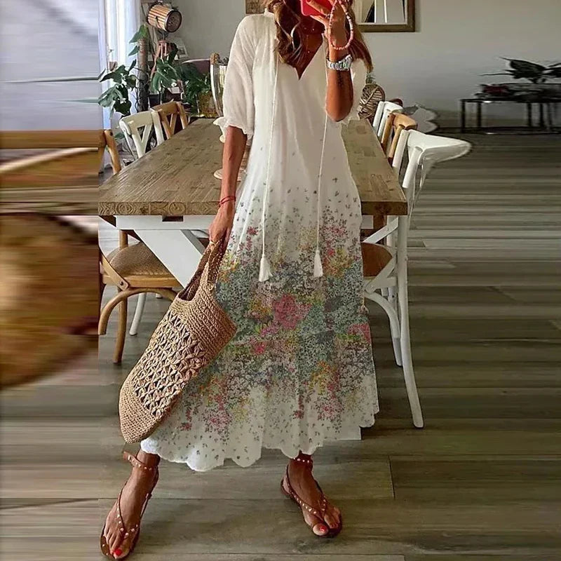 Maxi boho sommarklänning med mönster för dam