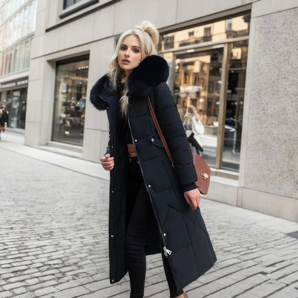 Lovisa | Vinterkappa Dam lång quiltad med krage