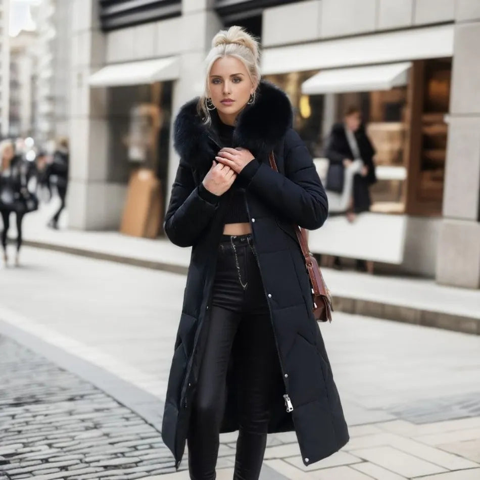 Lovisa | Vinterkappa Dam lång quiltad med krage