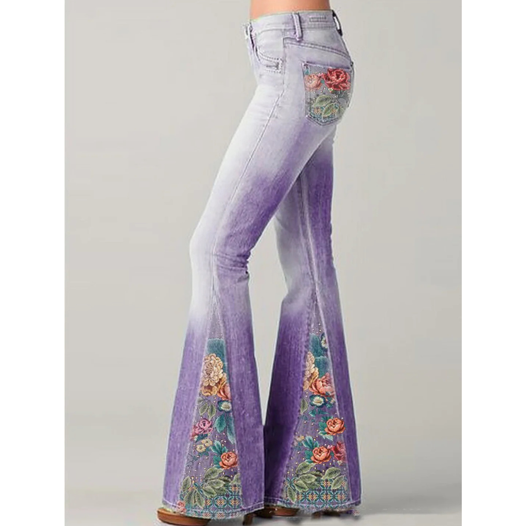 Utsvängda jeans med blombroderi för dam