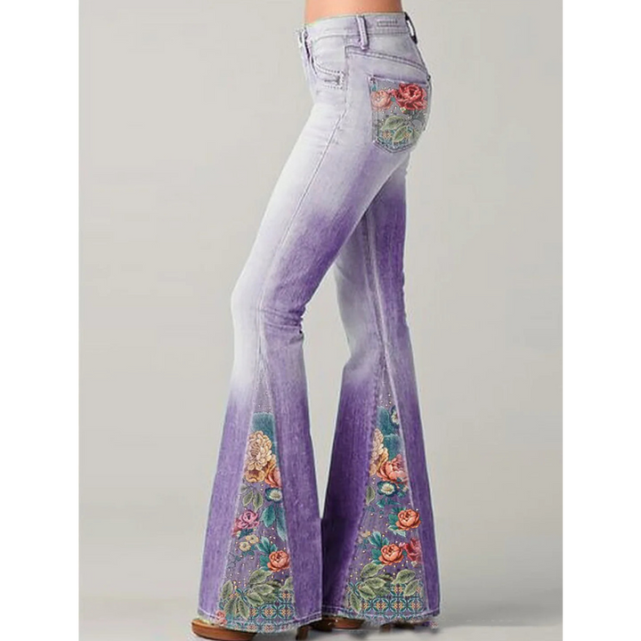 Utsvängda jeans med blombroderi för dam