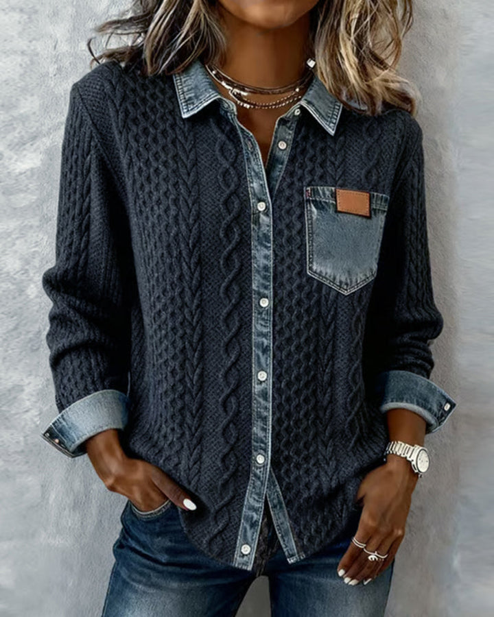 Maja | Skjorta dam långärmad med denimdetaljer