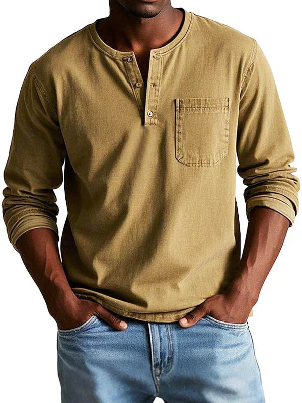 Långärmad henley-t-shirt för män
