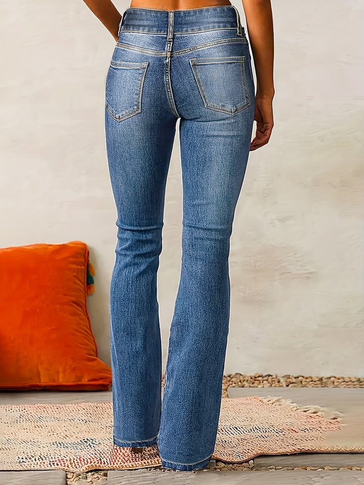 Raka, utsvängda klassiska jeans med hög midja för kvinnor