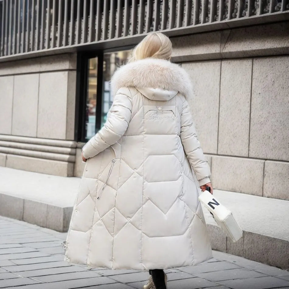 Lovisa | Vinterkappa Dam lång quiltad med krage