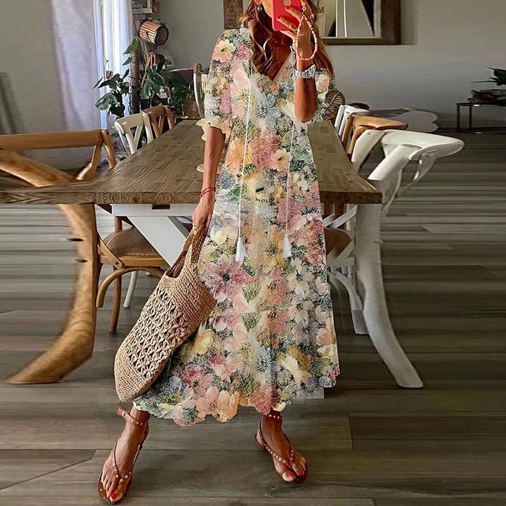 Maxi boho sommarklänning med mönster för dam