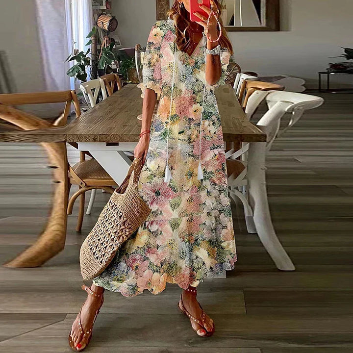 Maxi boho sommarklänning med mönster för dam