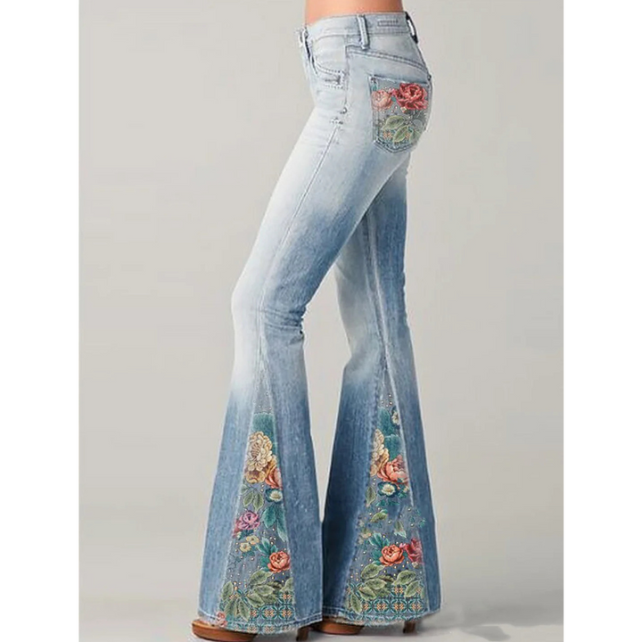 Utsvängda jeans med blombroderi för dam