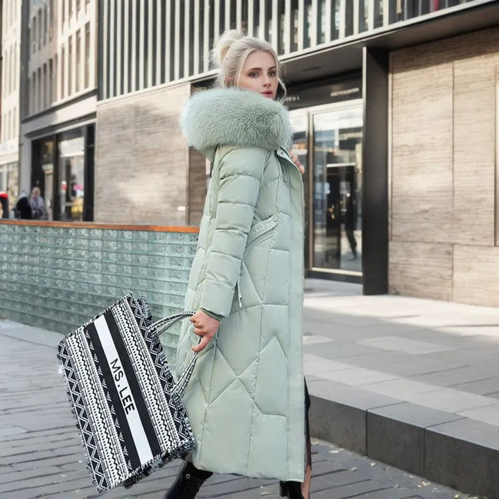 Lovisa | Vinterkappa Dam lång quiltad med krage
