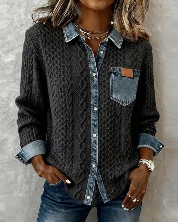 Maja | Skjorta dam långärmad med denimdetaljer