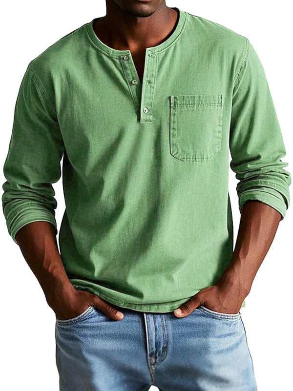 Långärmad henley-t-shirt för män