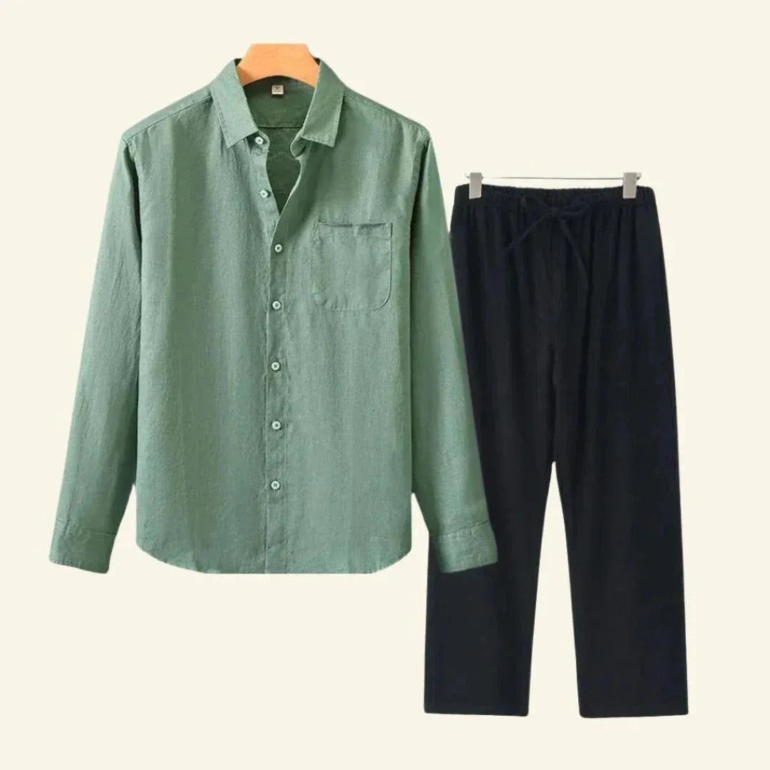 Herr linne set skjorta byxor casual helårs