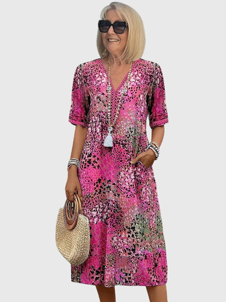 Blommig midiklänning för kvinnor, elegant sommar