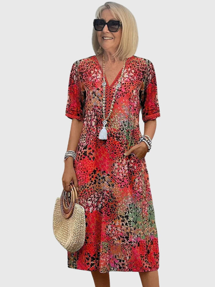 Blommig midiklänning för kvinnor, elegant sommar