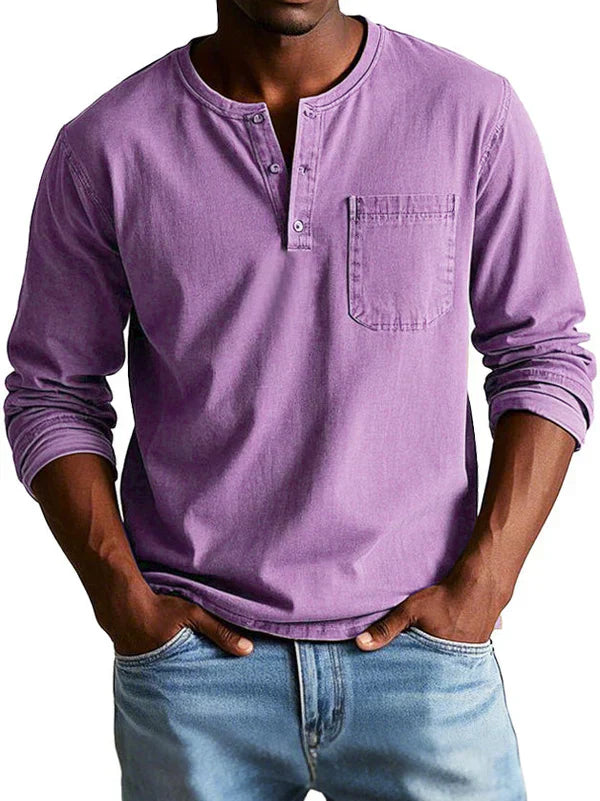 Långärmad henley-t-shirt för män