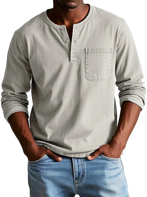Långärmad henley-t-shirt för män