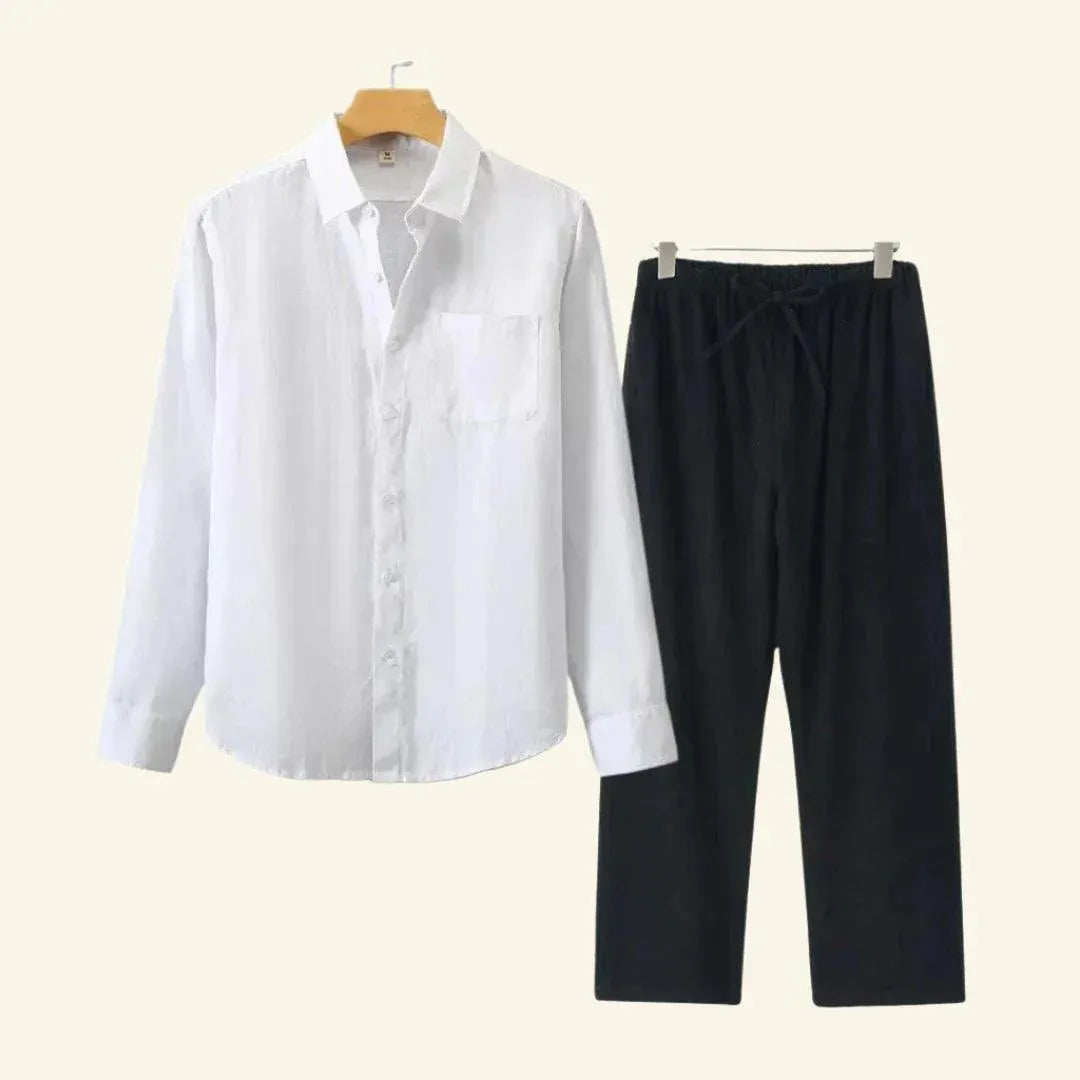 Herr linne set skjorta byxor casual helårs