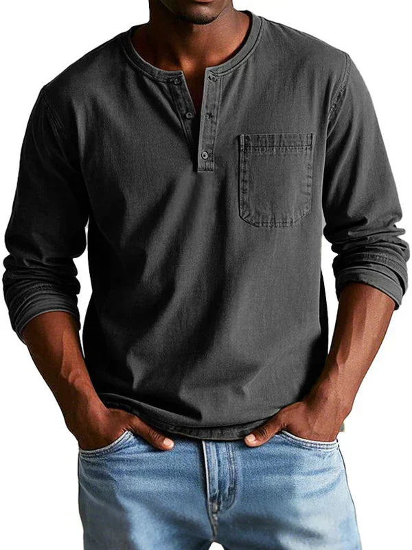 Långärmad henley-t-shirt för män