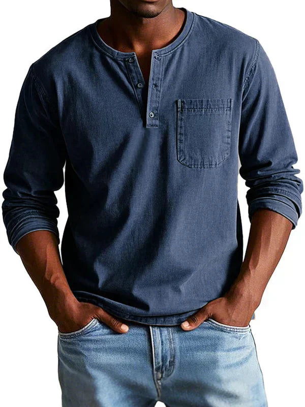 Långärmad henley-t-shirt för män
