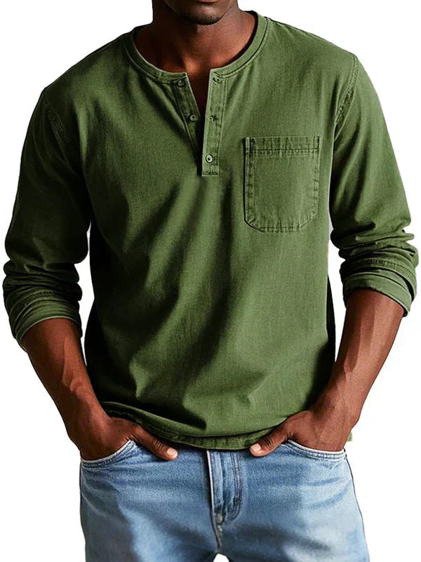 Långärmad henley-t-shirt för män