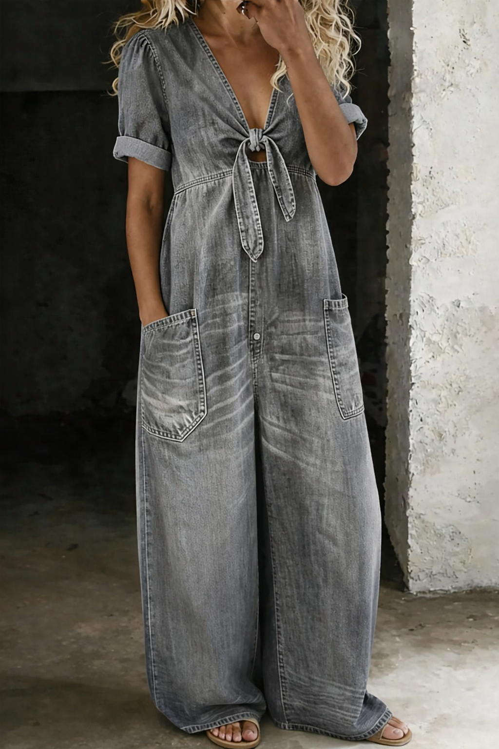Jumpsuit med v-ringad dam