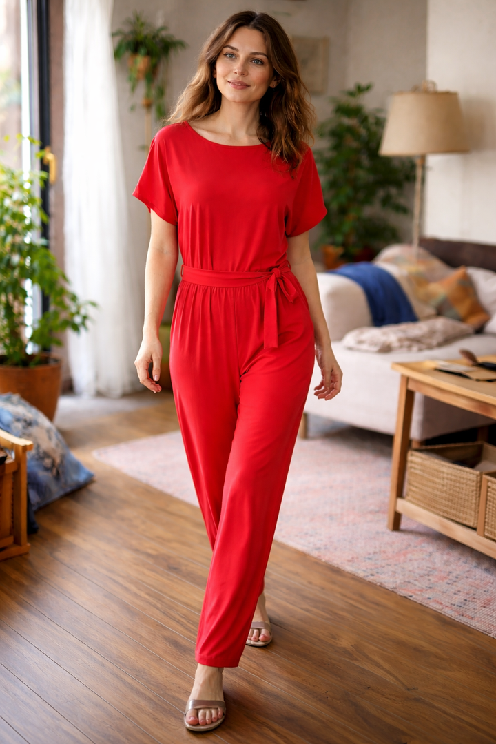 Jumpsuit med vida ben och bälte för kvinnor