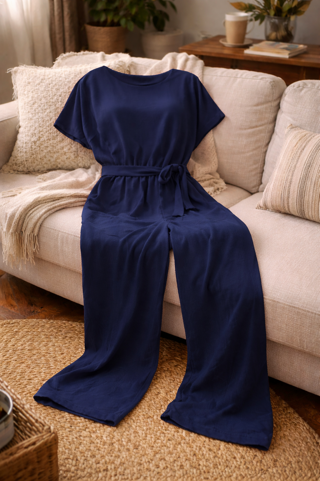 Jumpsuit med vida ben och bälte för kvinnor