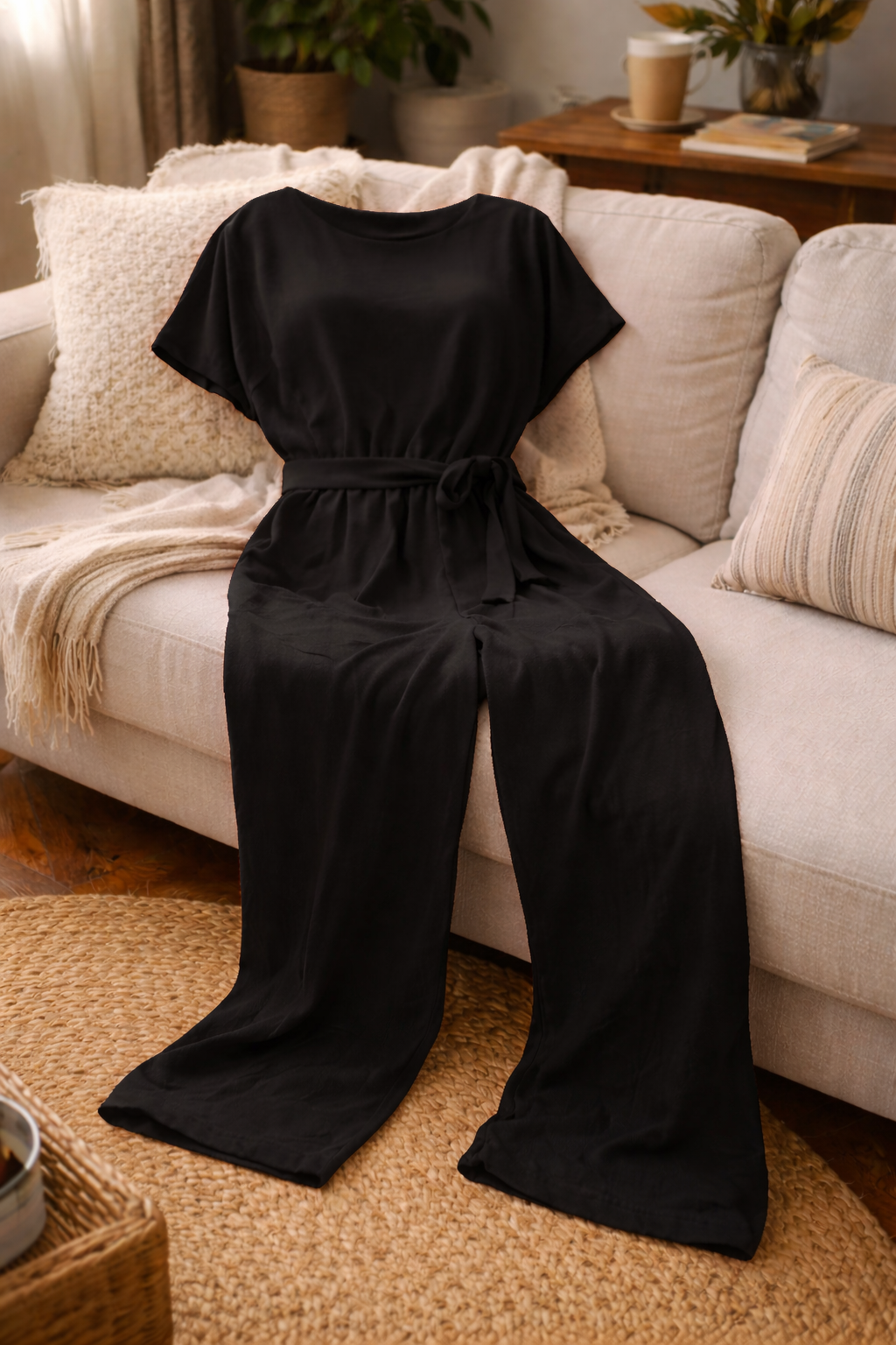Jumpsuit med vida ben och bälte för kvinnor