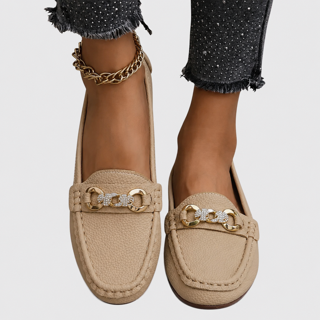 Slip-on mockasiner med kedja för dam