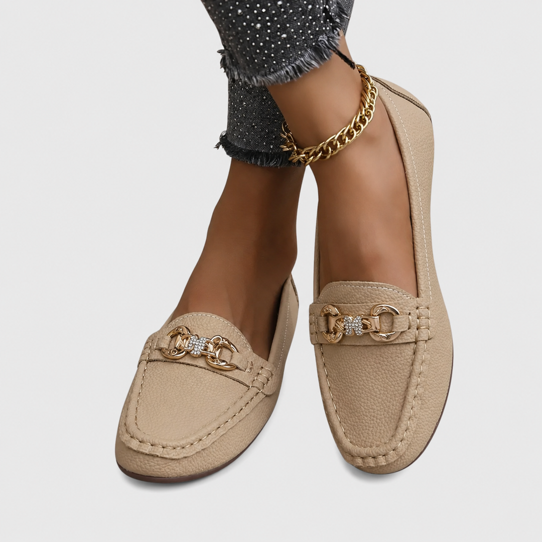 Slip-on mockasiner med kedja för dam
