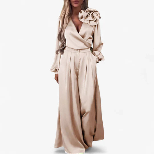 Elegant damset med vida byxor