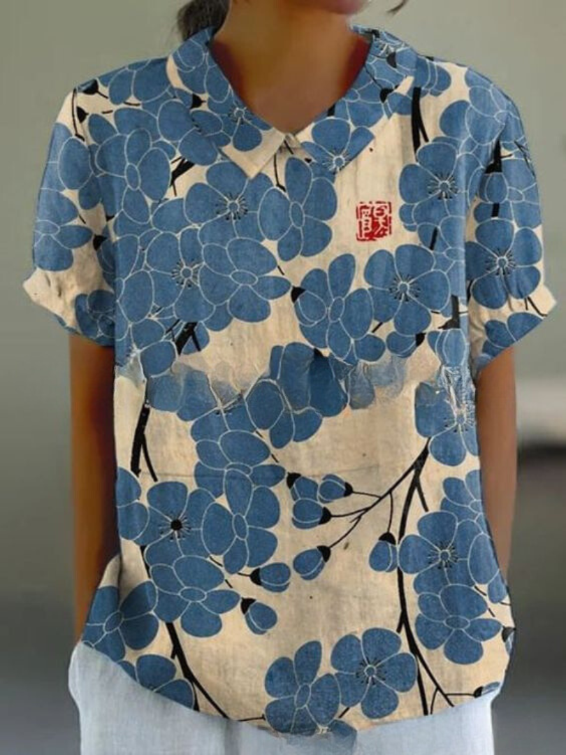 Damblus med vintage-motiv och blommigt tryck