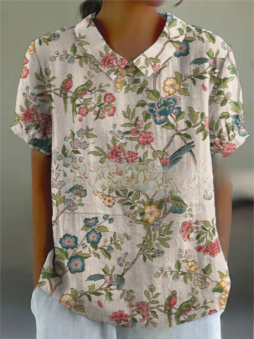 Damblus med vintage-motiv och blommigt tryck