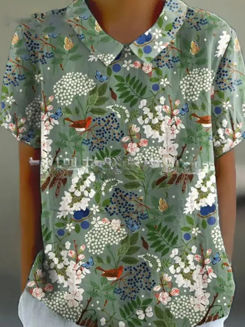 Damblus med vintage-motiv och blommigt tryck