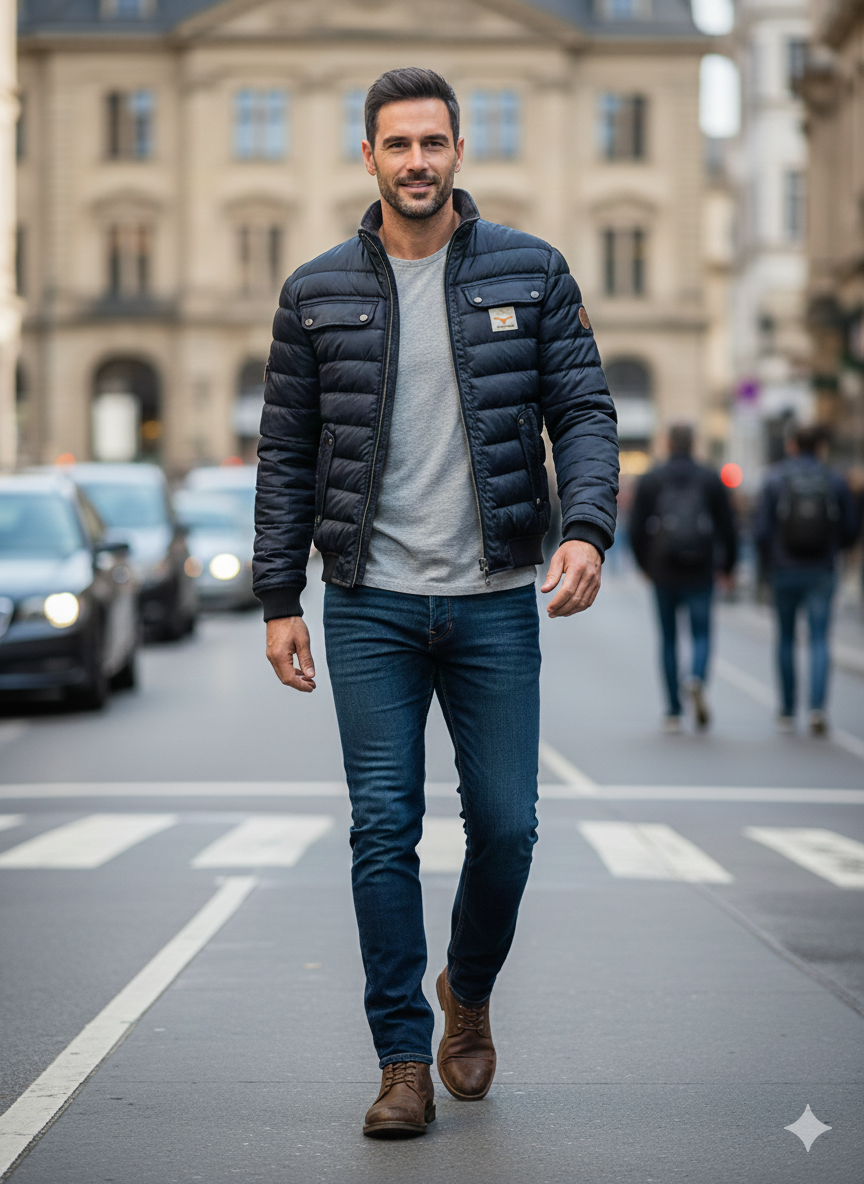 Stig | Vadderad jacka Herr med quiltad design och ståkrage