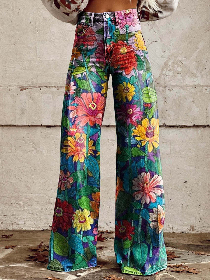 Dambyxor med hög midja och blommiga detaljer