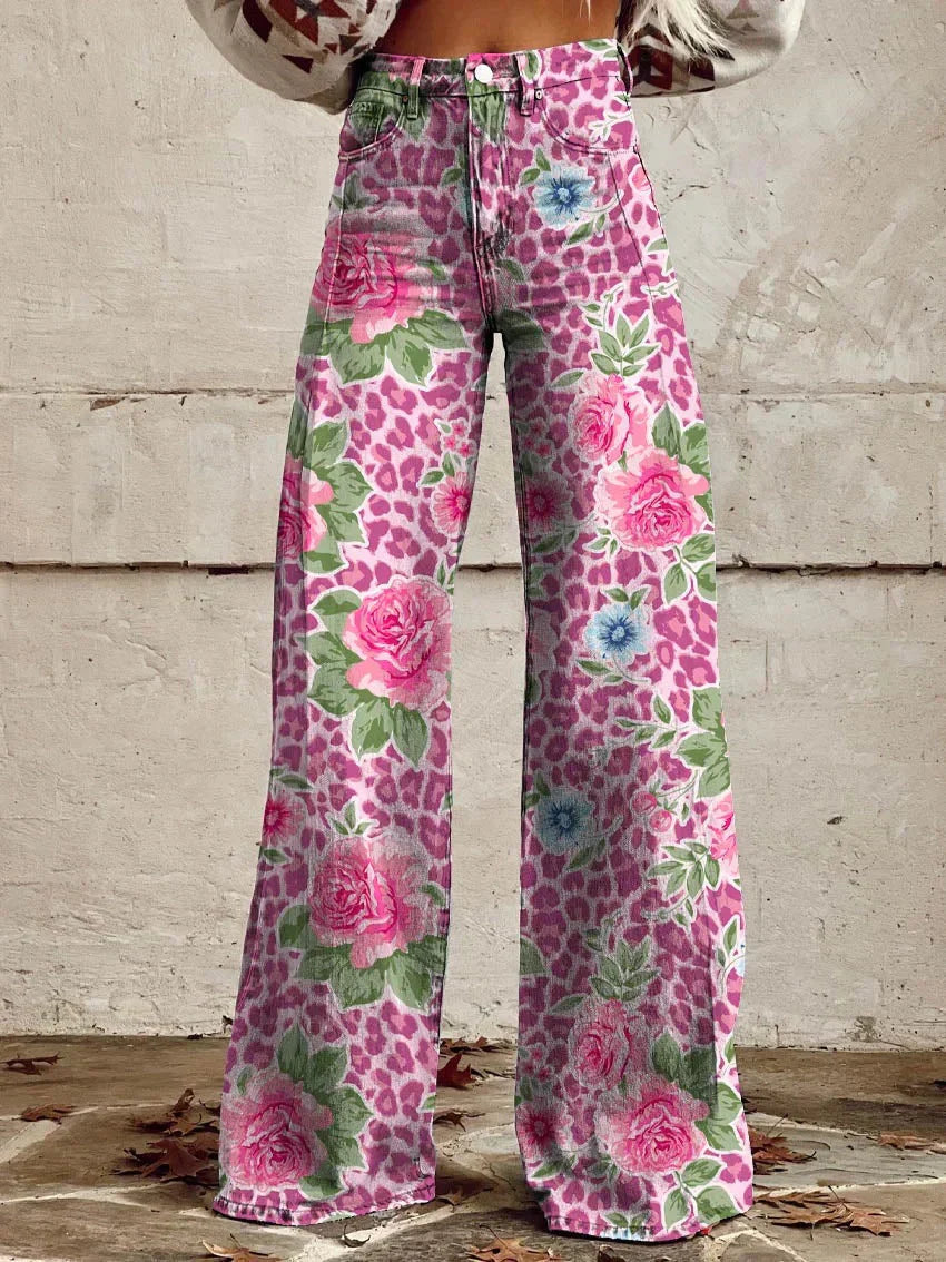 Dambyxor med hög midja och blommiga detaljer