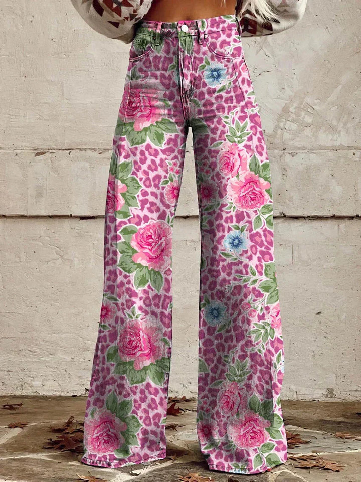 Dambyxor med hög midja och blommiga detaljer