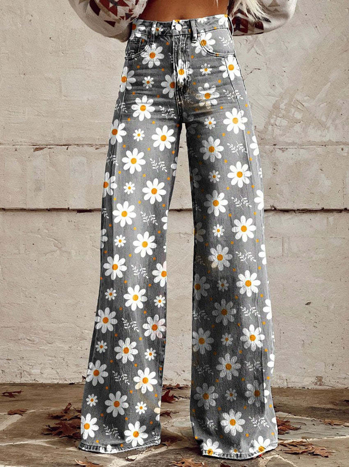 Dambyxor med hög midja och blommiga detaljer