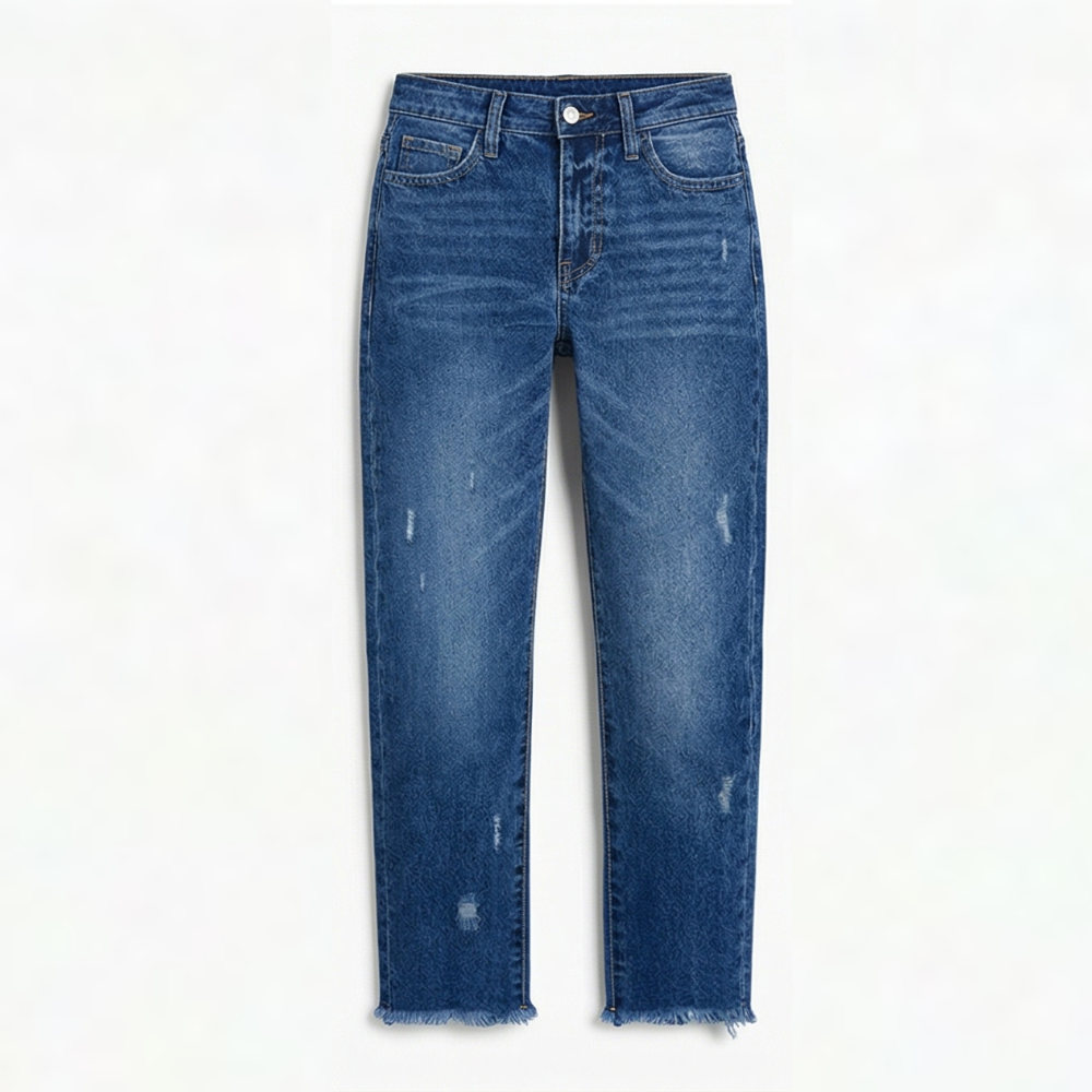 Raka, korta jeans med fransar för dam